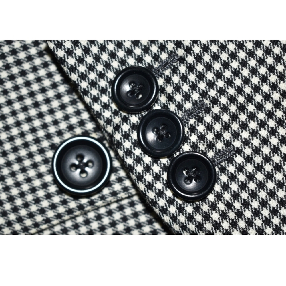 Corneliani 44L Blazer Black White Houndstooth Virgin Wool Made in Italy